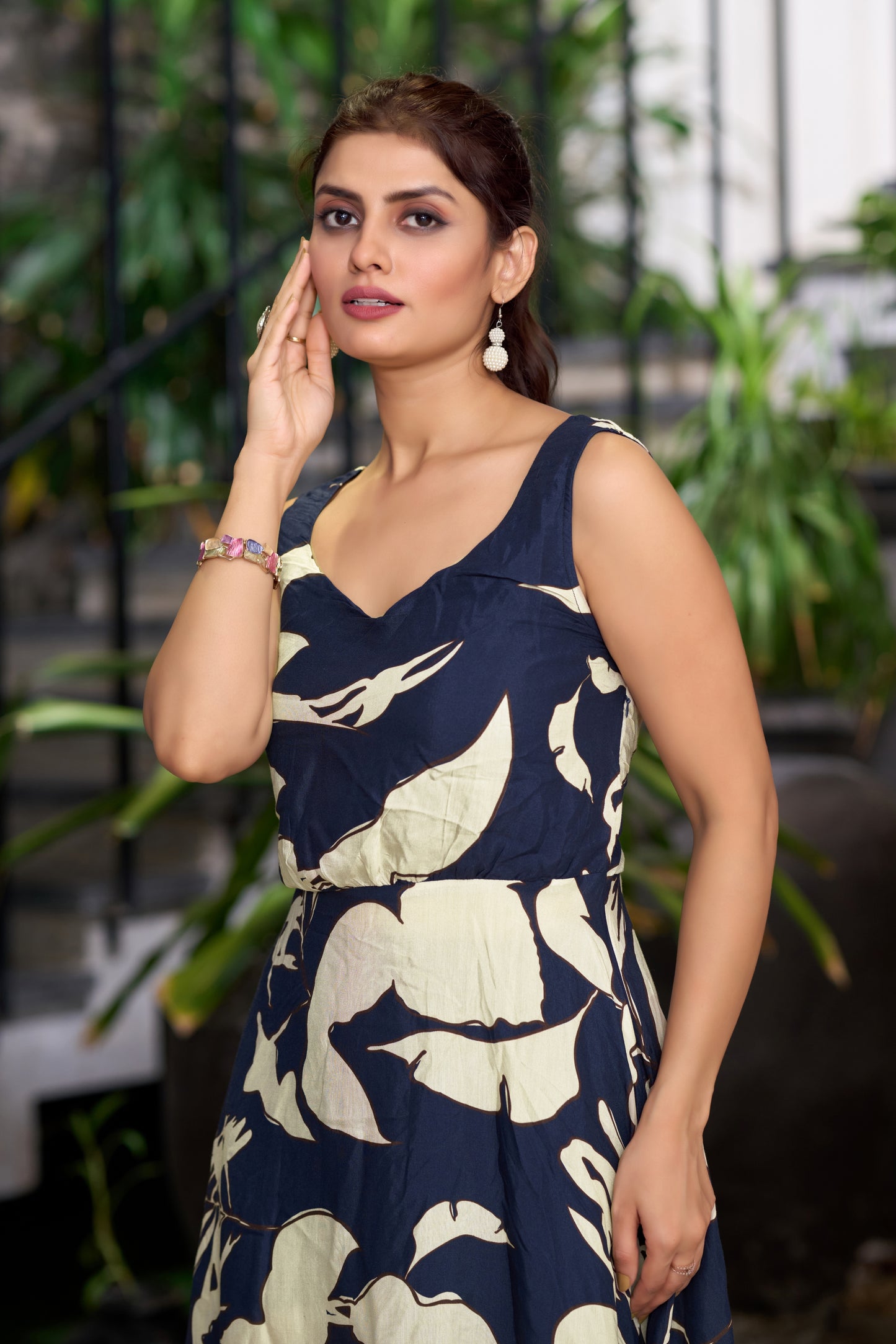 Abstract Print Flared Midi Dress