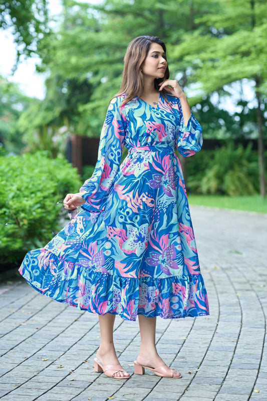 Blue Printed Maxi Dress