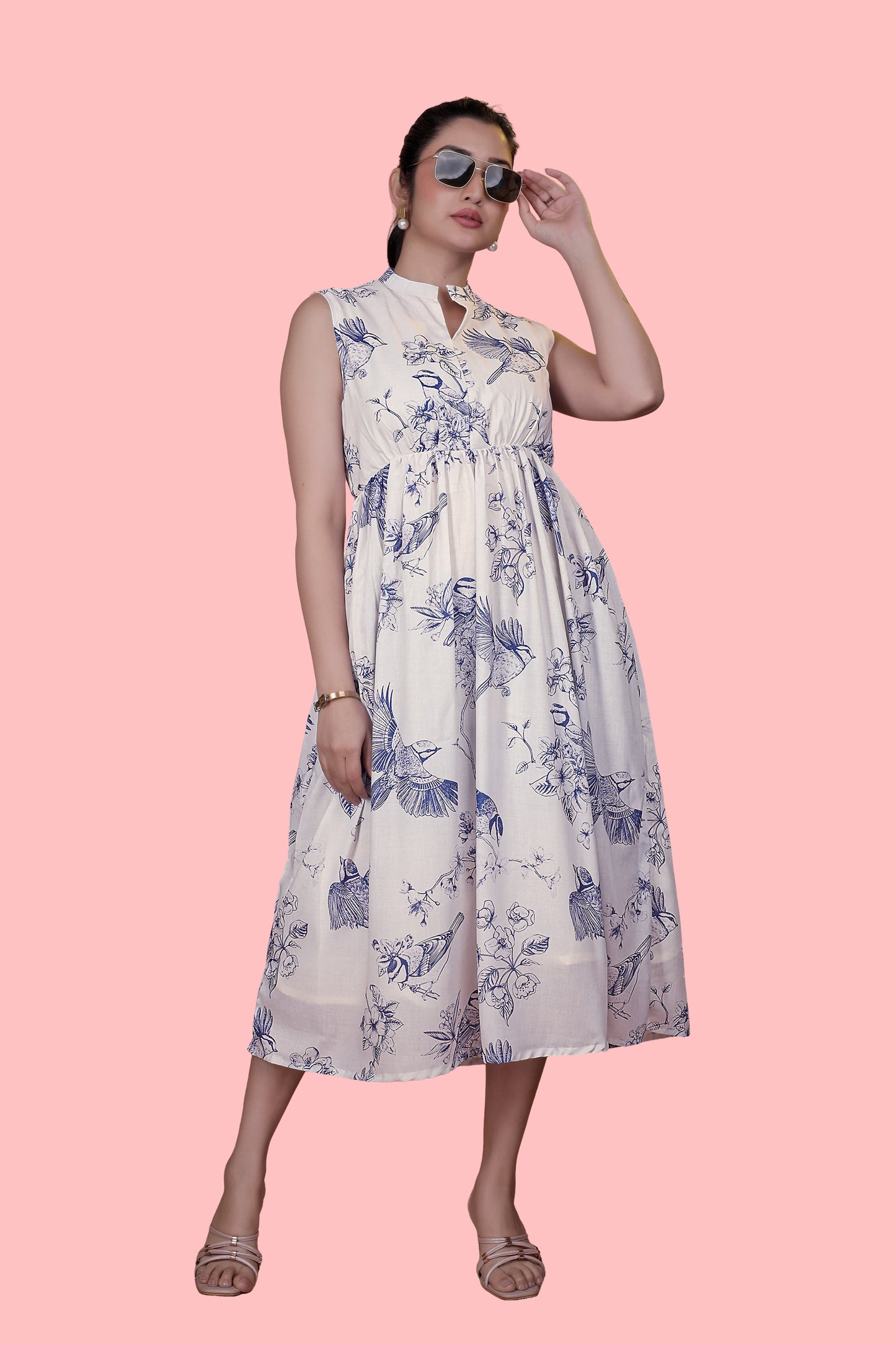 White Printed Flared Dress