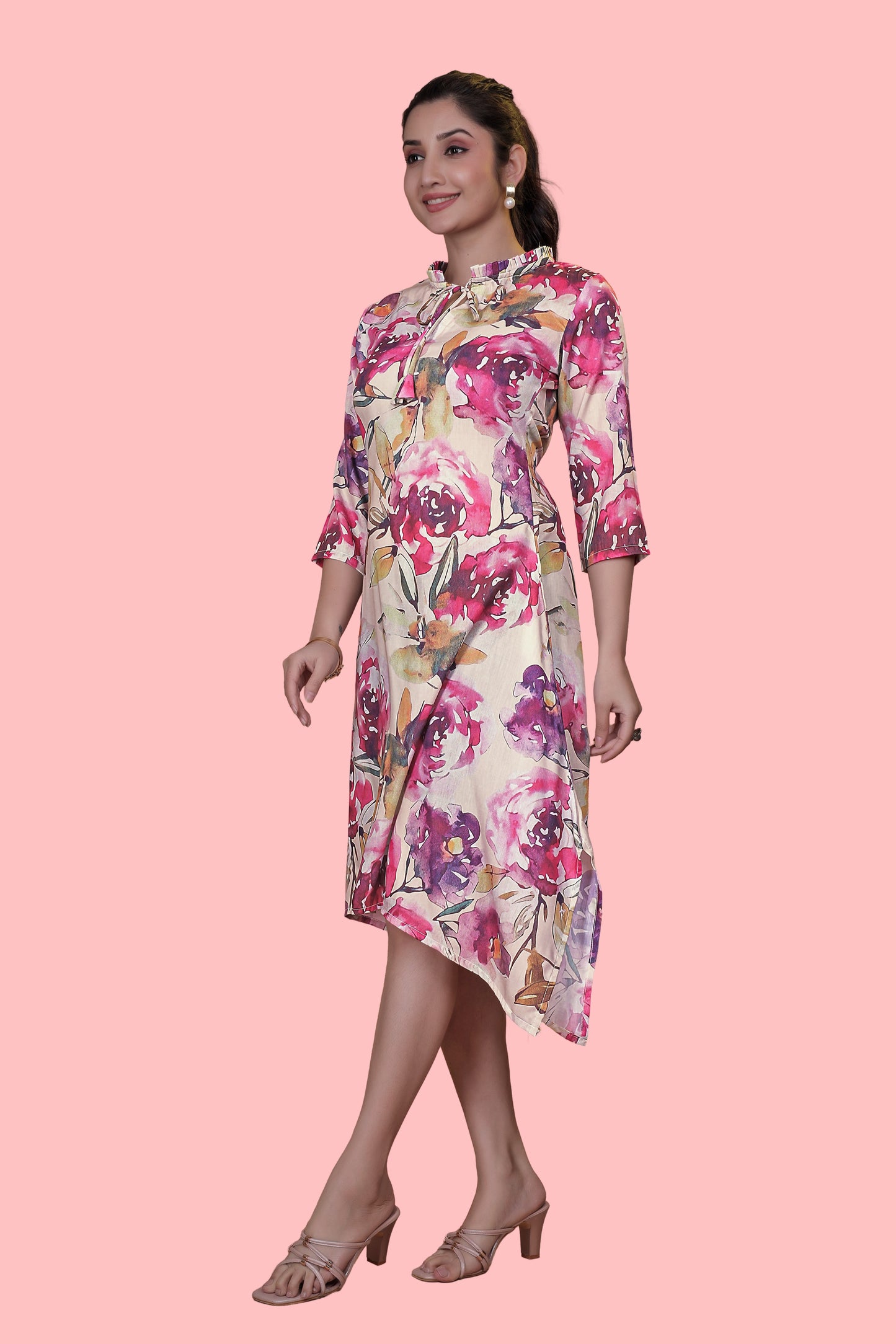 Yellow Printed A-Line Dress