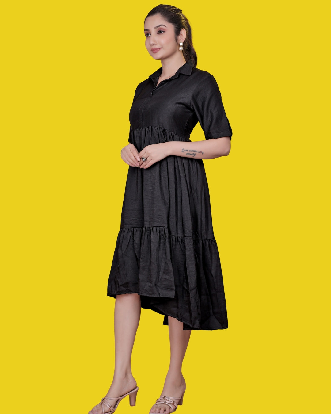 Solid Black Midi Dress