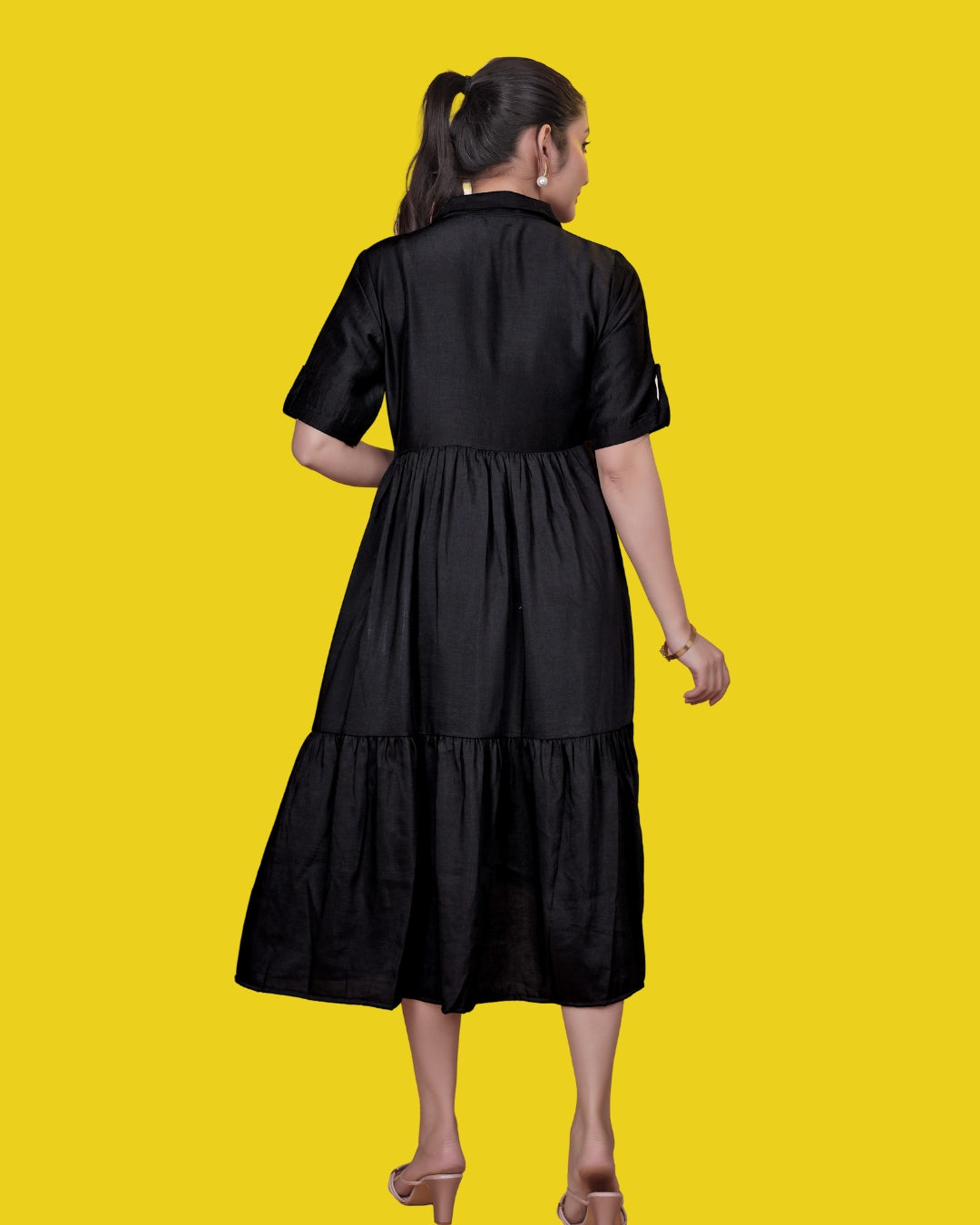 Solid Black Midi Dress
