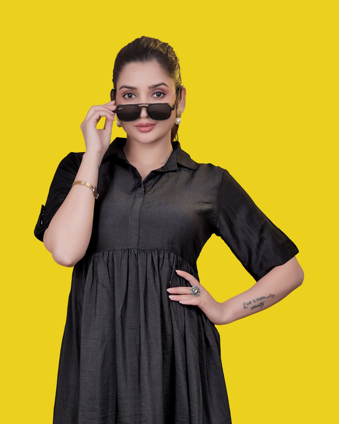 Solid Black Midi Dress