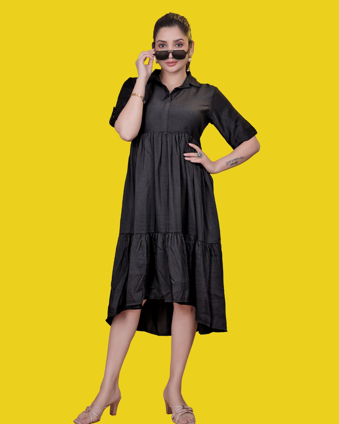 Solid Black Midi Dress