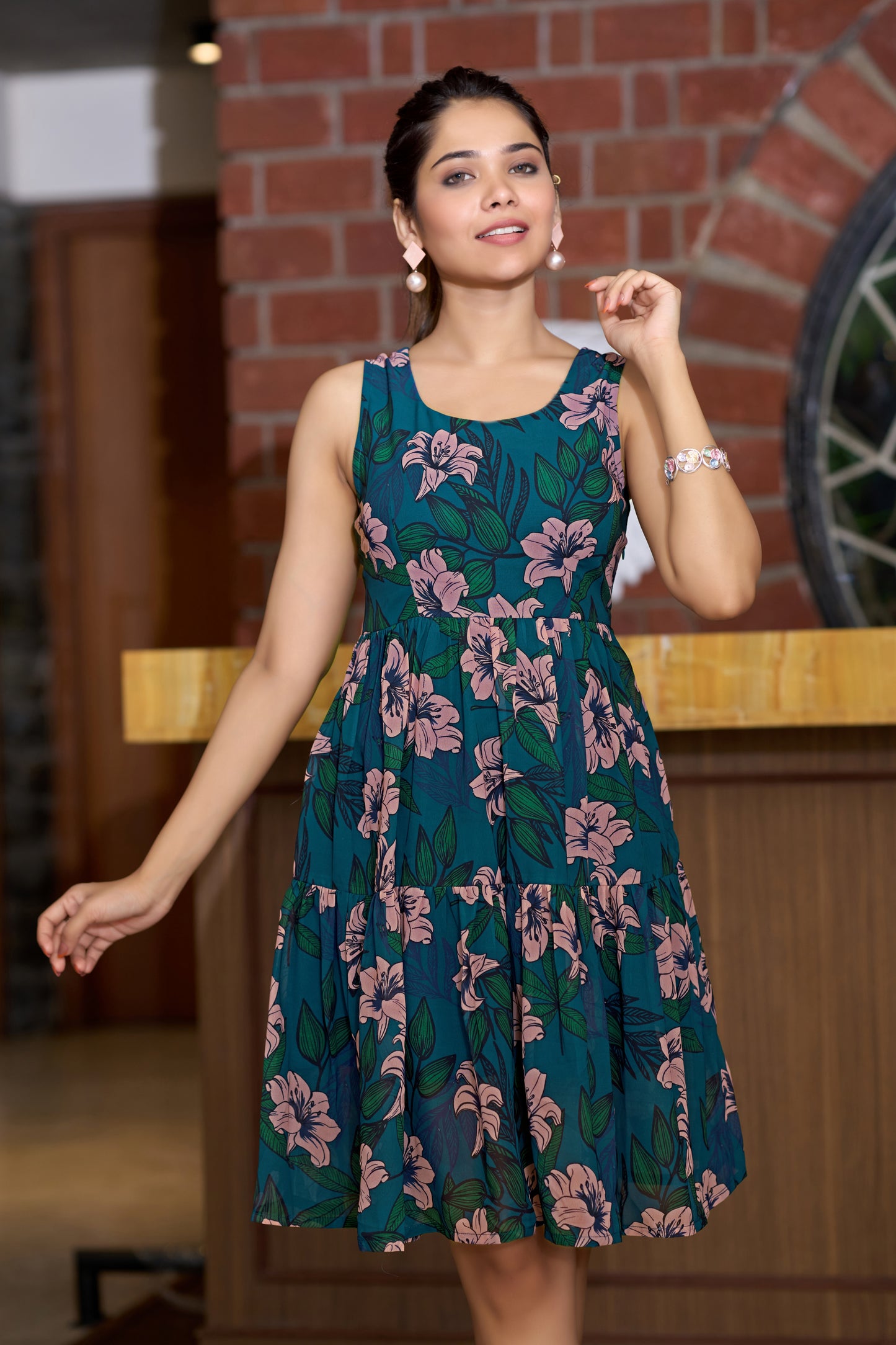 Blue Floral Printed Mini Dress