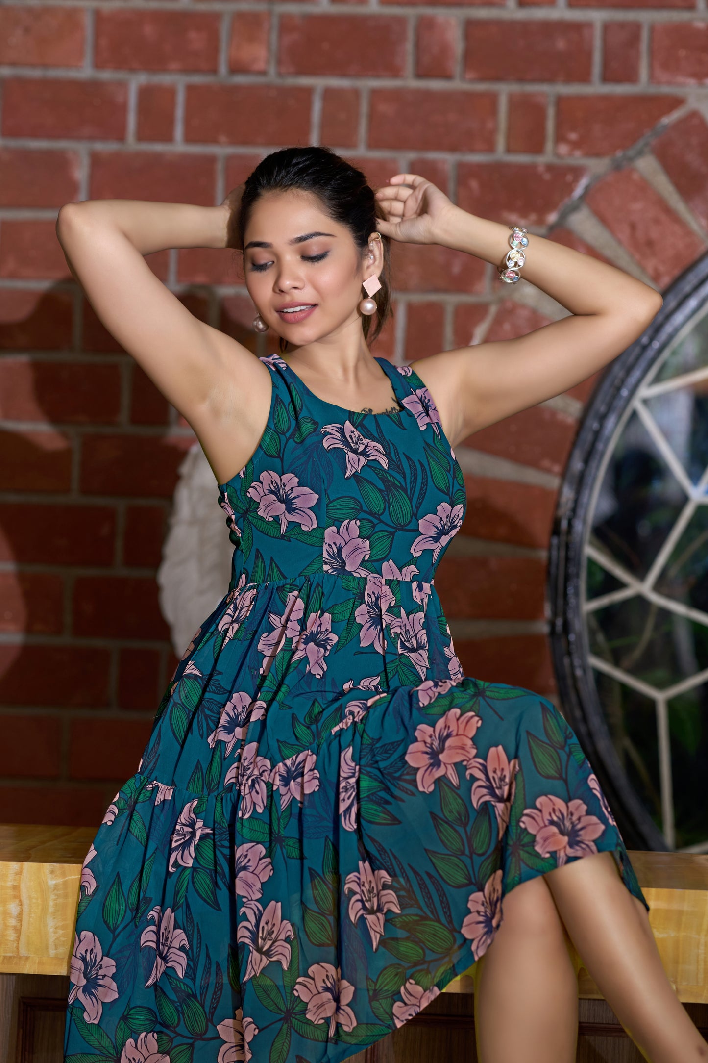 Blue Floral Printed Mini Dress