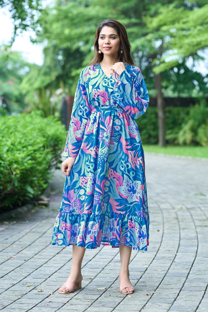 Blue Printed Maxi Dress