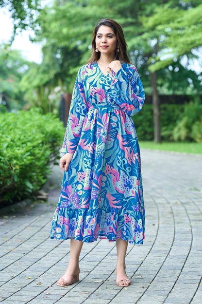 Blue Printed Maxi Dress