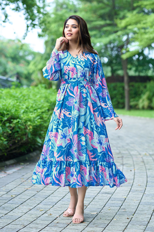 Blue Printed Maxi Dress