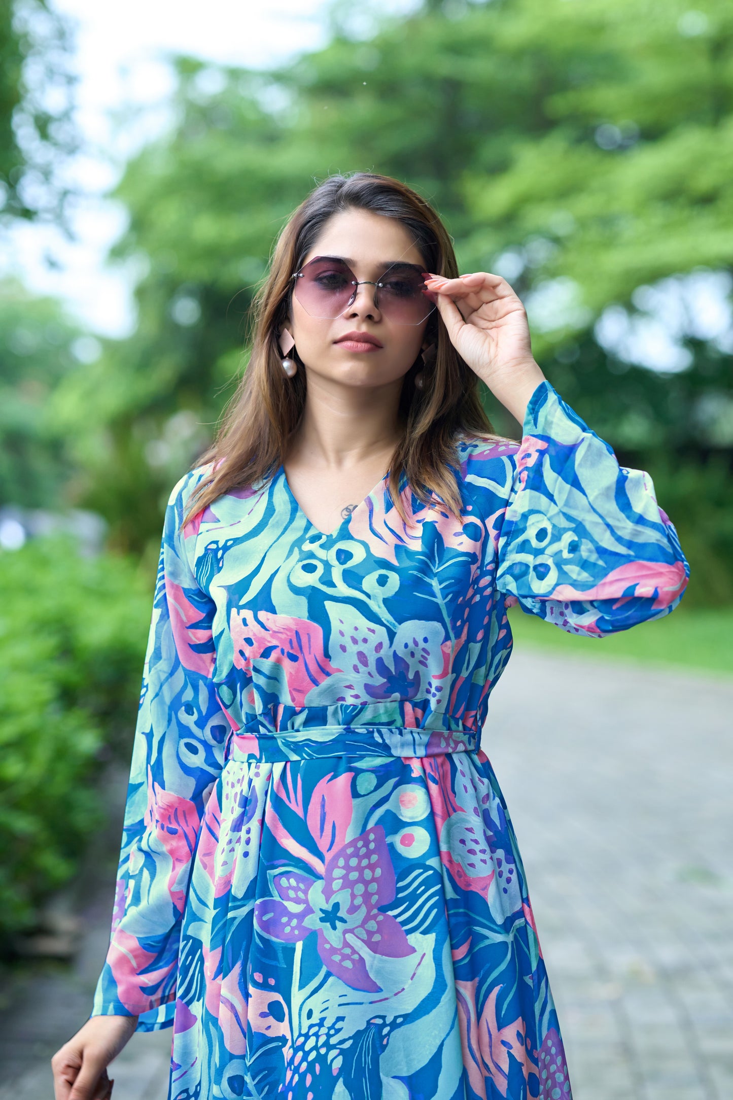 Blue Printed Maxi Dress