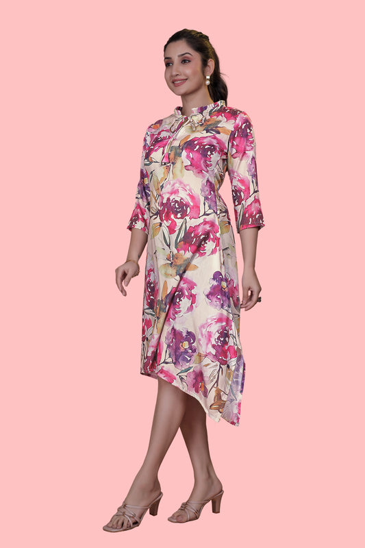 Yellow Printed A-Line Dress