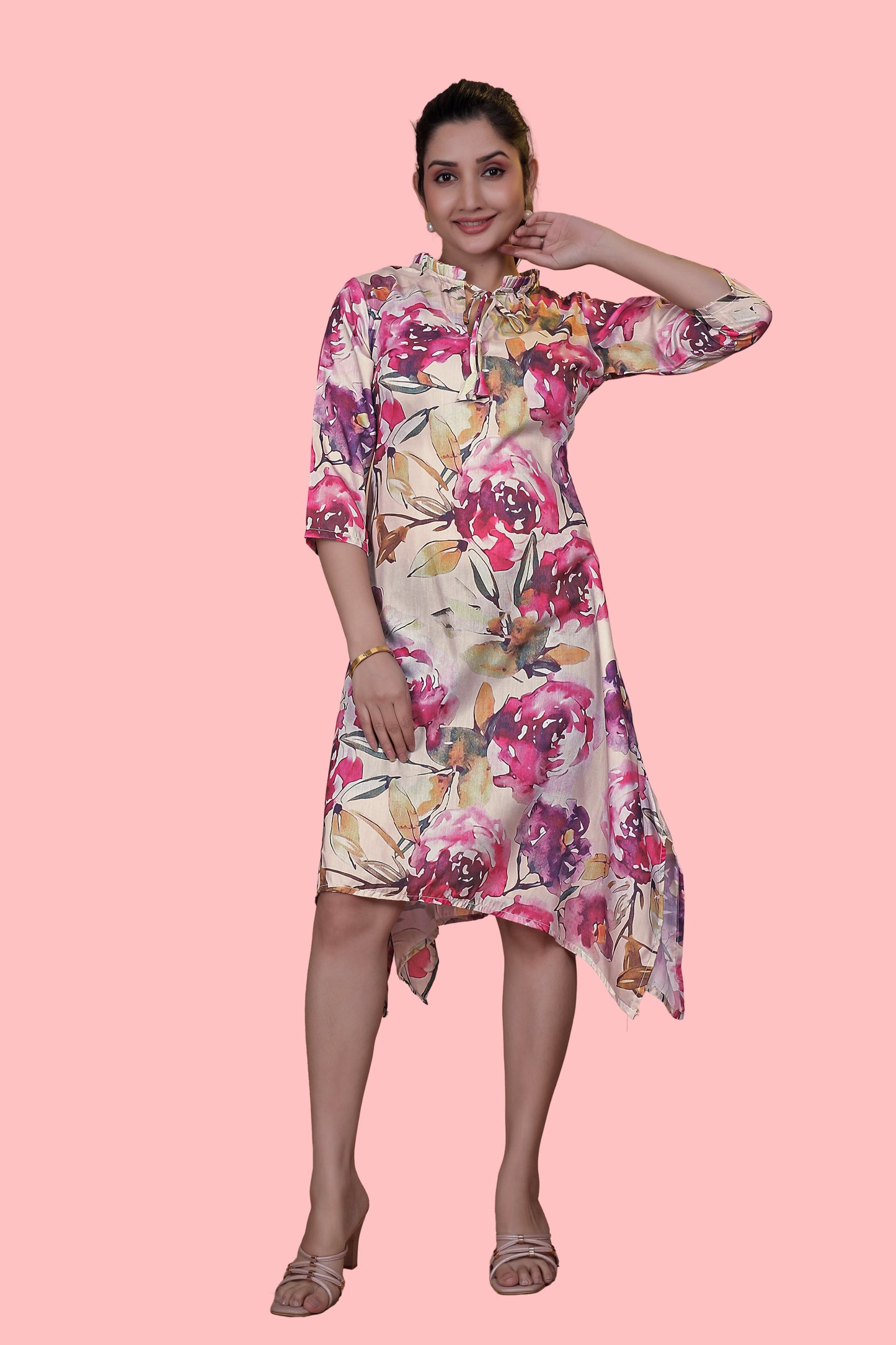 Yellow Printed A-Line Dress