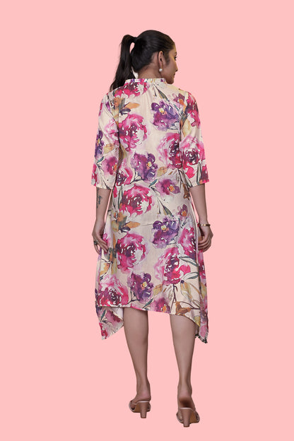 Yellow Printed A-Line Dress