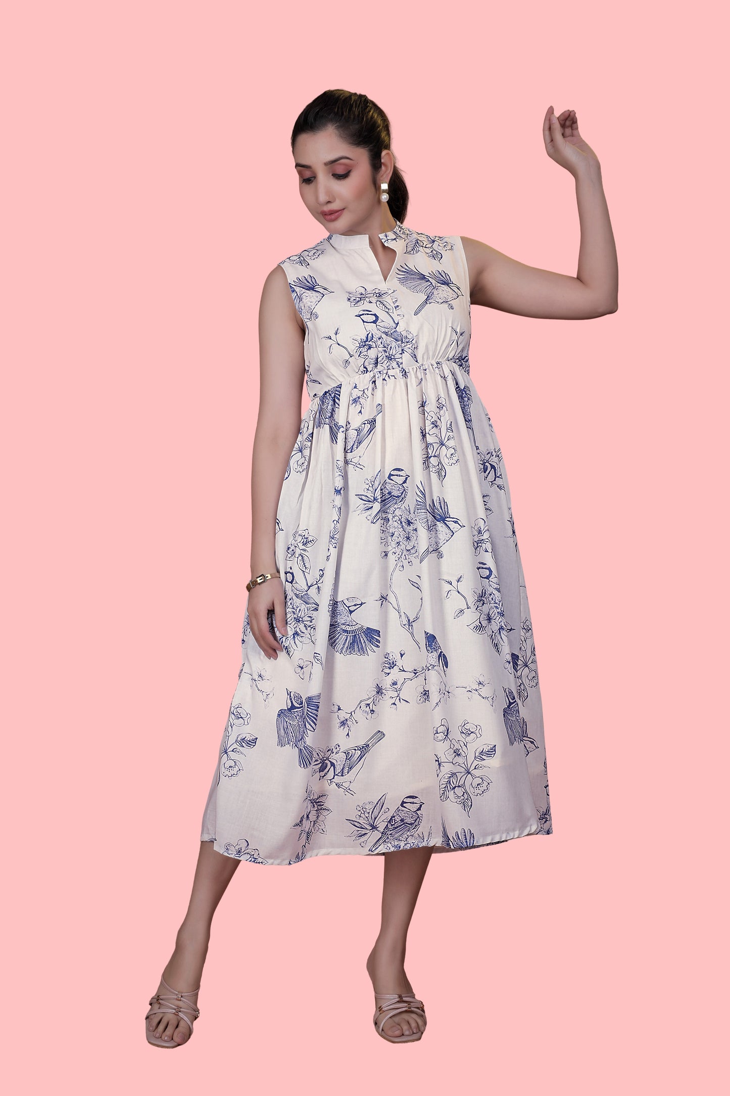 White Printed Flared Dress