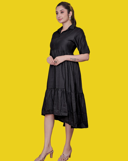 Solid Black Midi Dress