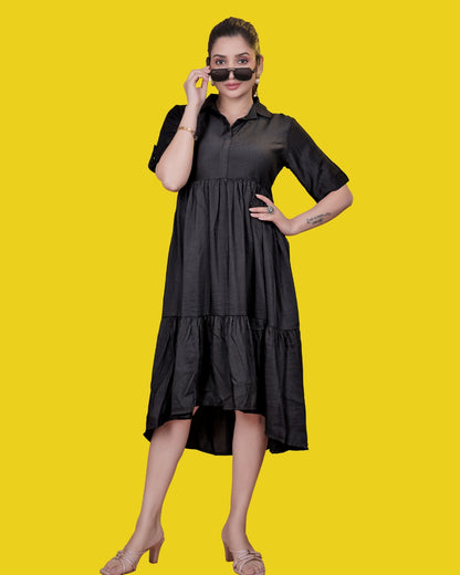 Solid Black Midi Dress
