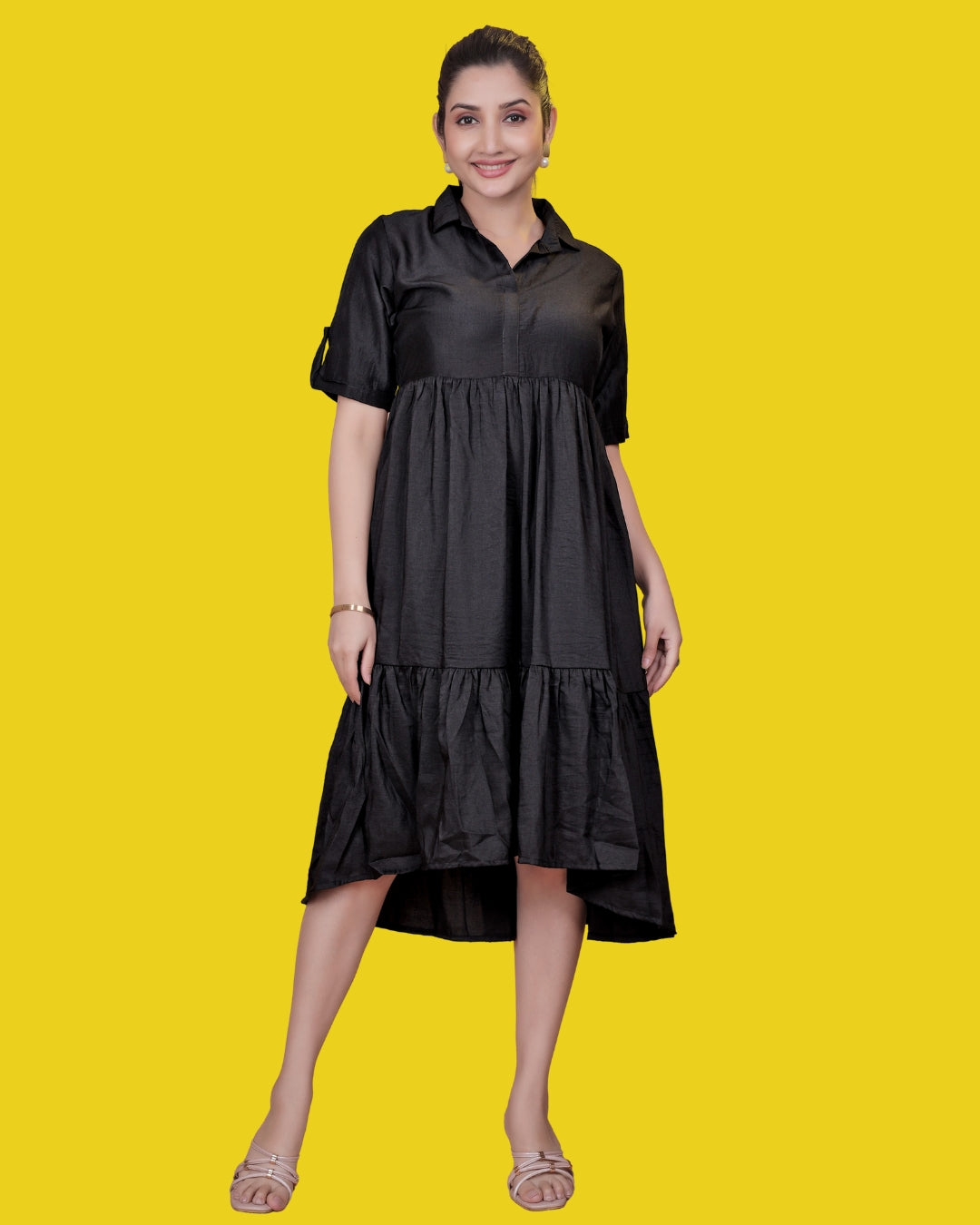 Solid Black Midi Dress