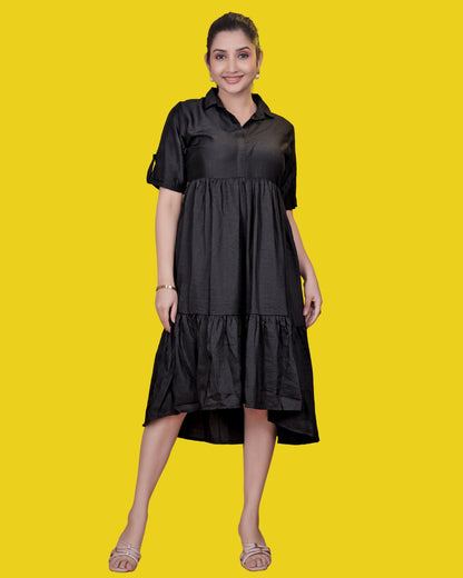 Solid Black Midi Dress